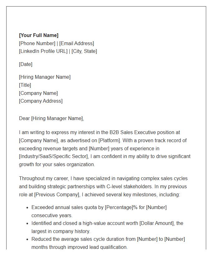 B2B Sales Executive Cover Letter Template