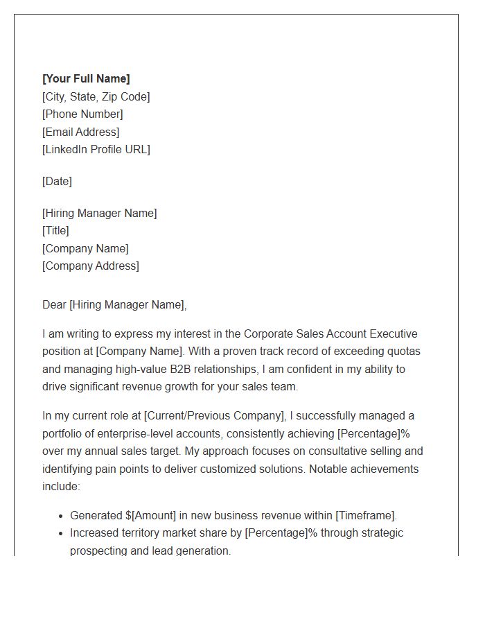 Corporate Sales Account Executive Cover Letter Template