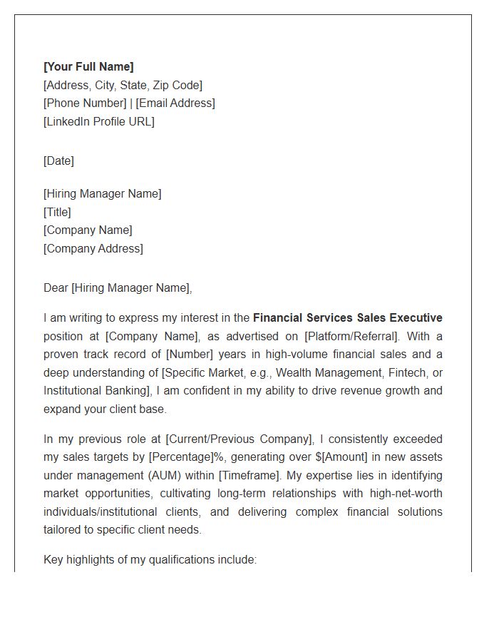 Financial Services Sales Executive Cover Letter Template