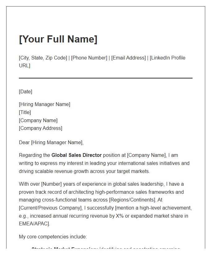 Global Sales Director Cover Letter Template