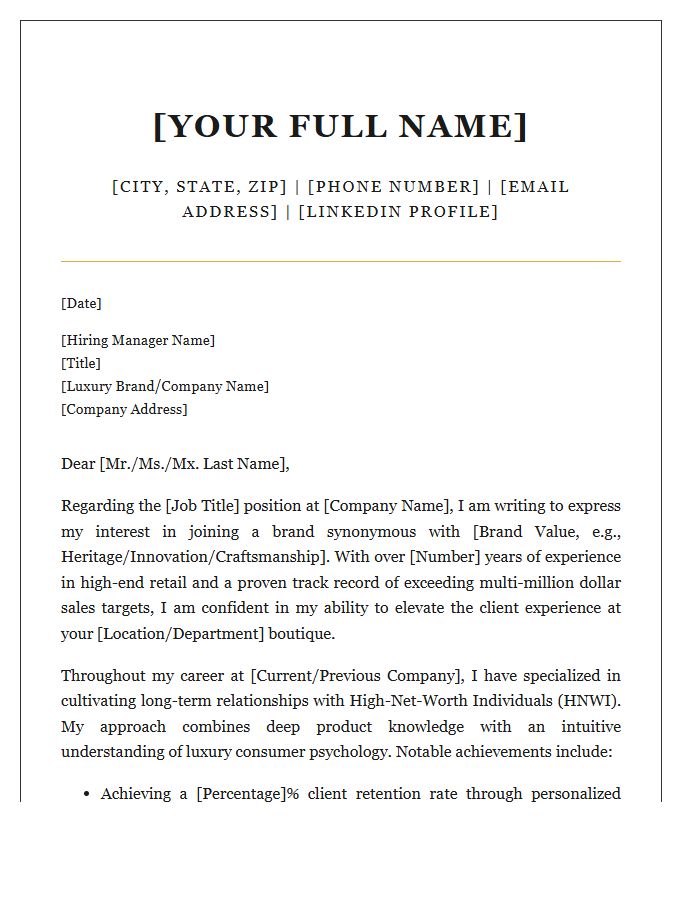 Luxury Goods Sales Executive Cover Letter Template