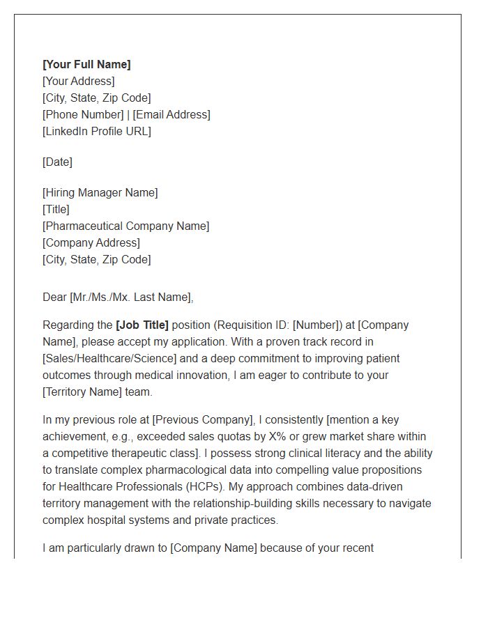 Pharmaceutical Sales Representative Cover Letter Template