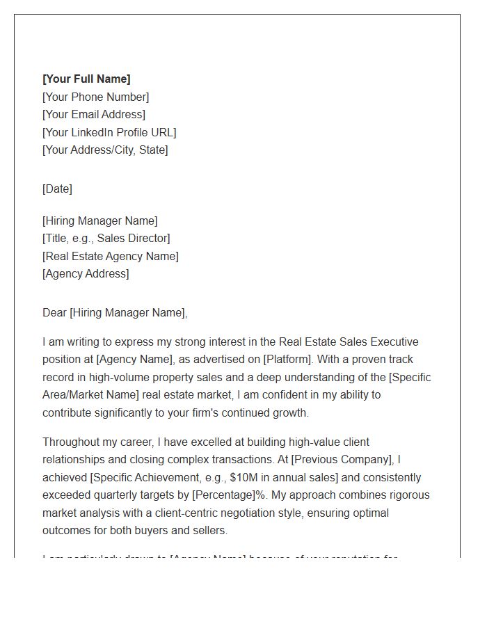 Real Estate Sales Executive Cover Letter Template