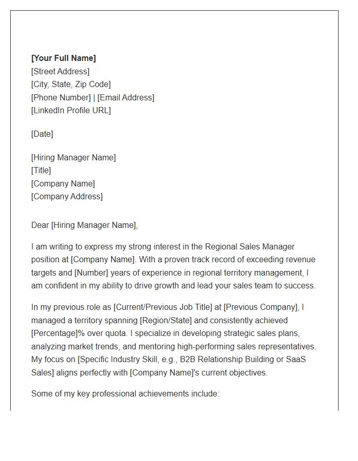 Regional Sales Manager Cover Letter Template