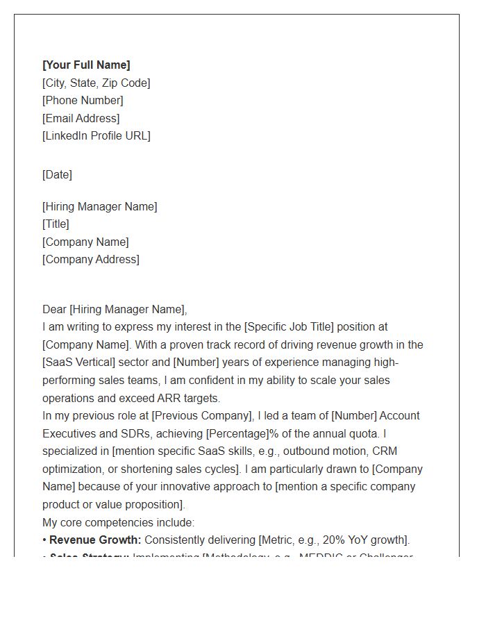 SaaS Sales Management Cover Letter Template