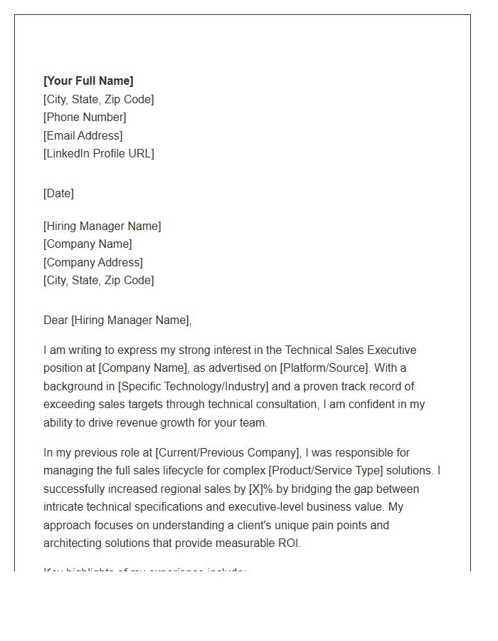 Technical Sales Executive Cover Letter Template