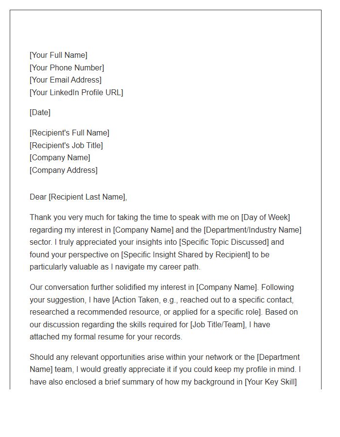 Corporate Networking Informational Interview Follow Up Cover Letter Template