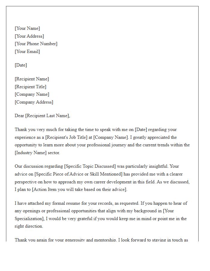 Formal Informational Interview Follow Up Cover Letter Template
