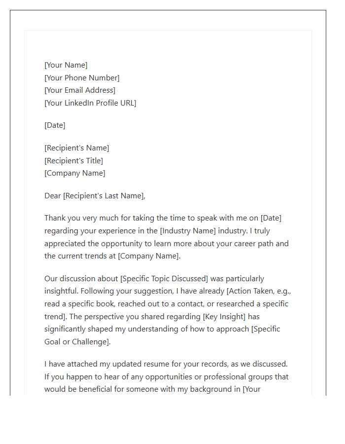 Industry Insights Informational Interview Follow Up Cover Letter Template
