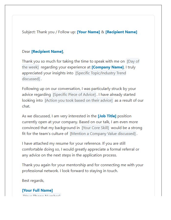 LinkedIn Connection Informational Interview Follow Up Cover Letter Template