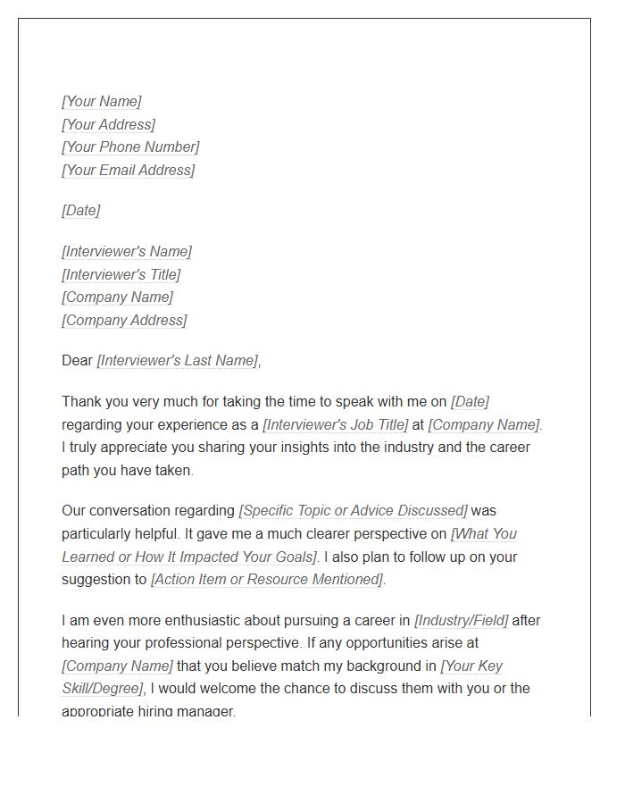 Post Informational Interview Thank You Cover Letter Template
