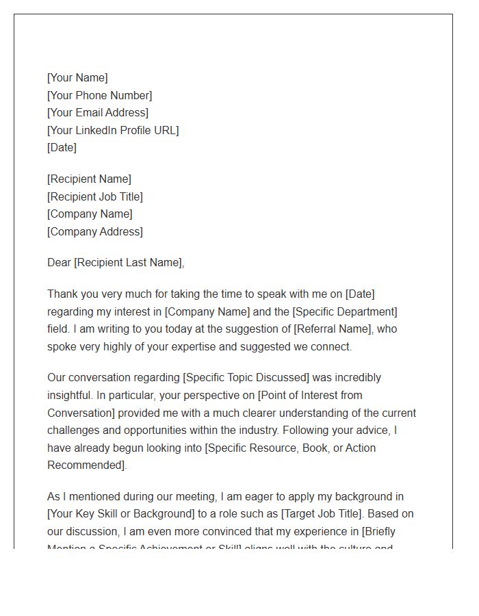 Professional Referral Informational Interview Follow Up Cover Letter Template