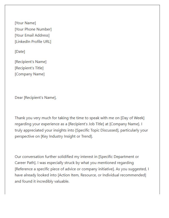 Strategic Networking Informational Interview Follow Up Cover Letter Template