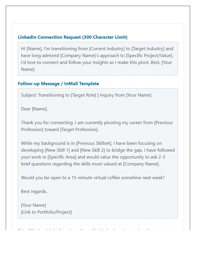 Career Change LinkedIn Connection Request Cover Letter Template