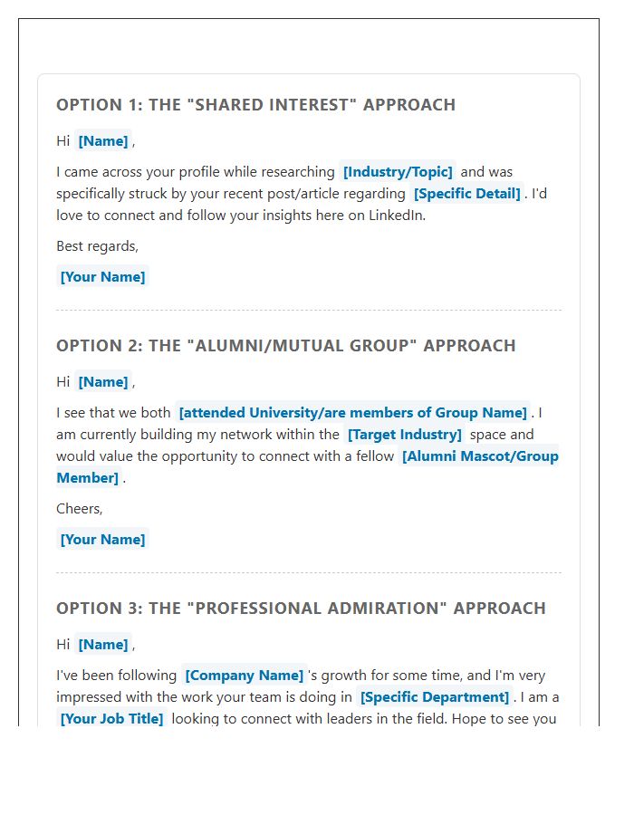 Cold Networking LinkedIn Connection Request Cover Letter Template