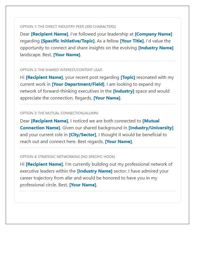 Executive Networking LinkedIn Connection Request Cover Letter Template