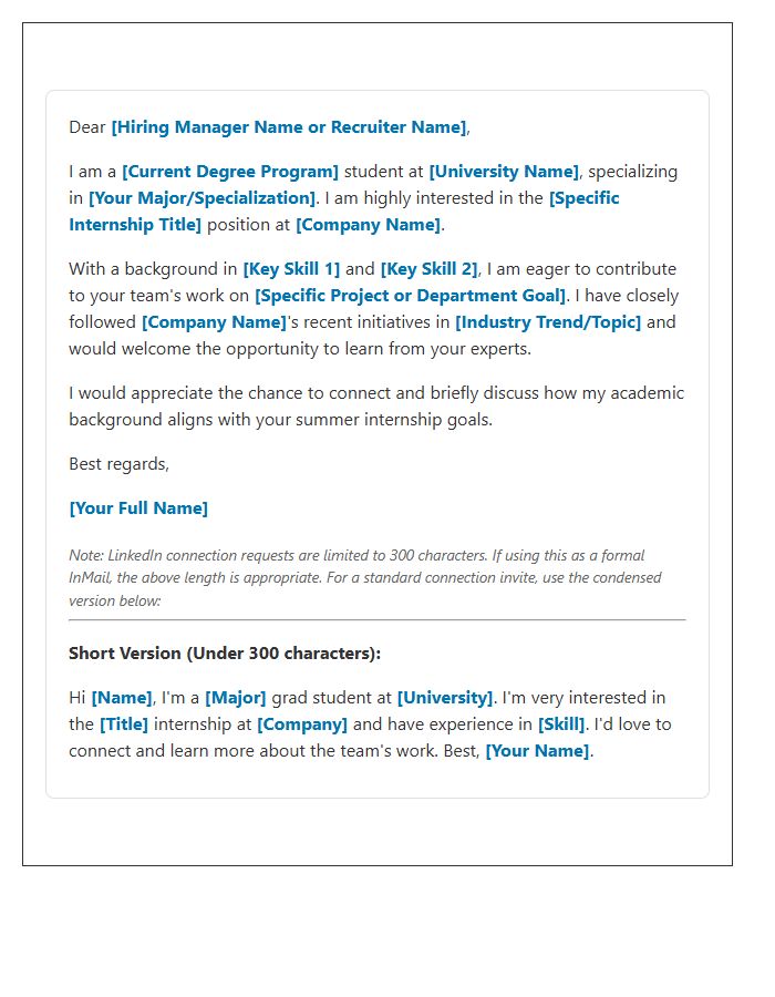 Graduate Internship LinkedIn Connection Request Cover Letter Template