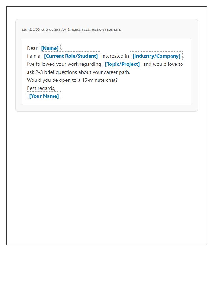 Informational Interview LinkedIn Connection Request Cover Letter Template