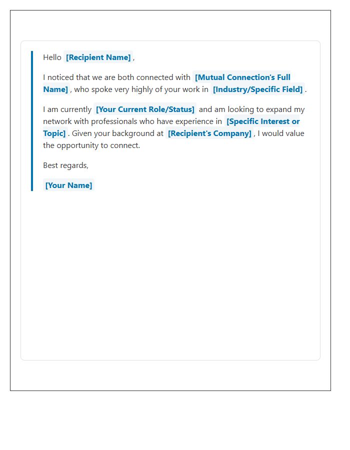Mutual Connection LinkedIn Connection Request Cover Letter Template