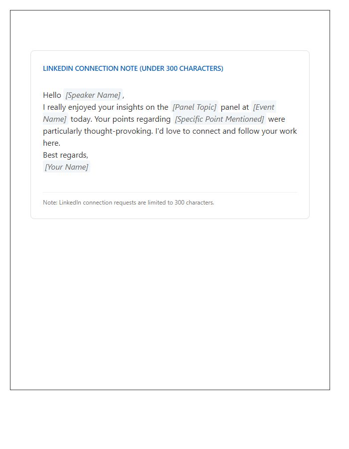 Panel Speaker LinkedIn Connection Request Cover Letter Template