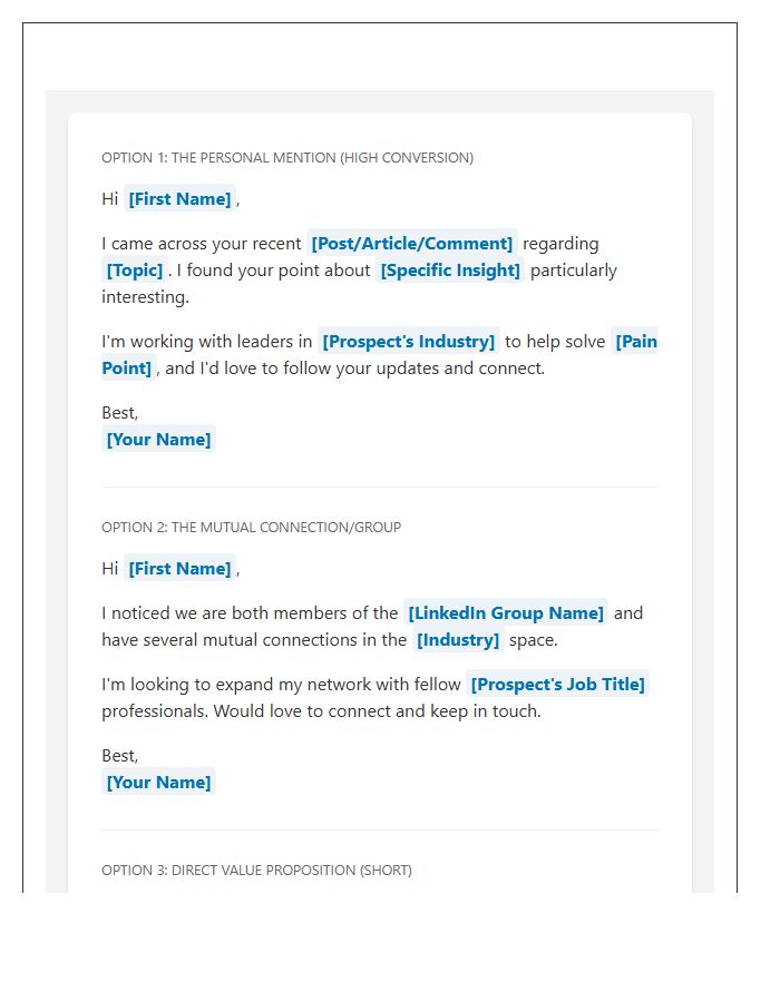 Sales Prospecting LinkedIn Connection Request Cover Letter Template