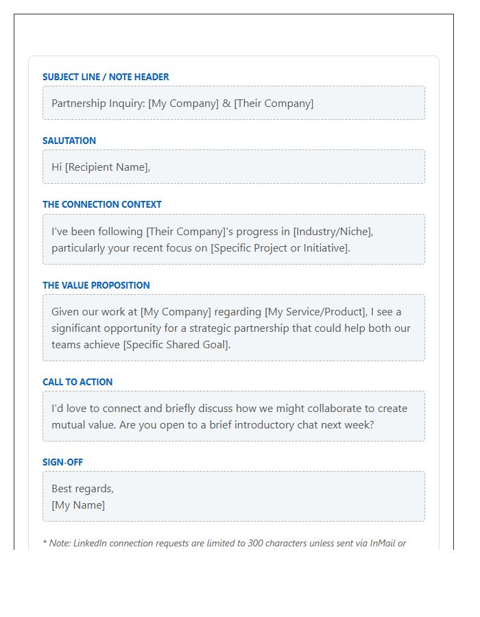 Strategic Partnership LinkedIn Connection Request Cover Letter Template