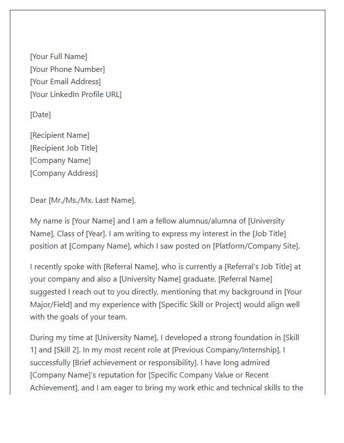 Alumni Referral Networking Cover Letter Template