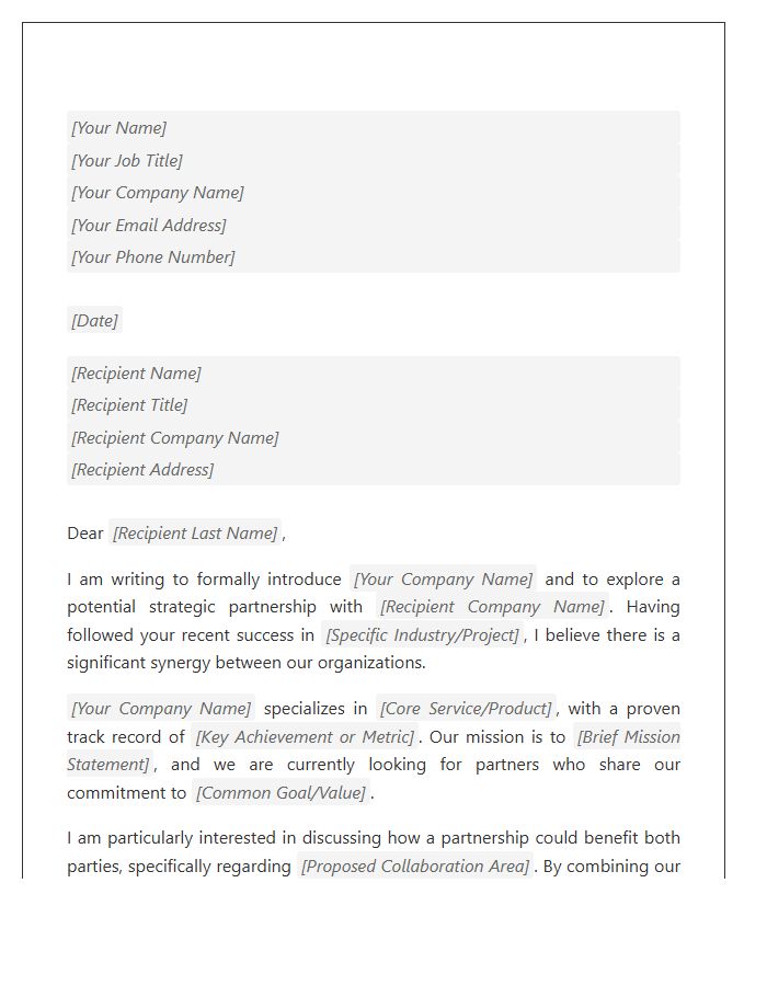 Business Partner Introduction Cover Letter Template