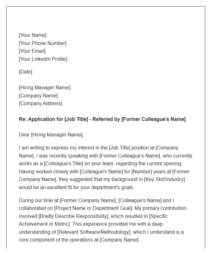 Former Colleague Introduction Cover Letter Template