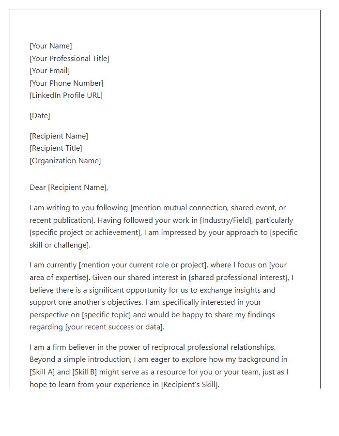 Reciprocal Professional Connection Cover Letter Template