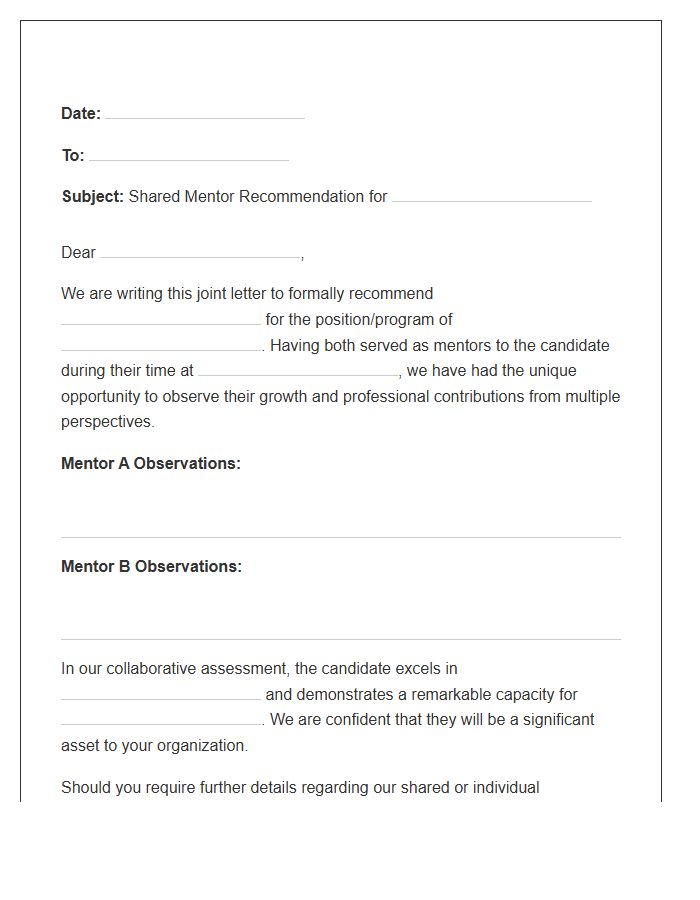 Shared Mentor Recommendation Cover Letter Template