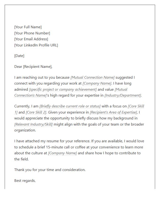 Warm Lead Career Networking Cover Letter Template
