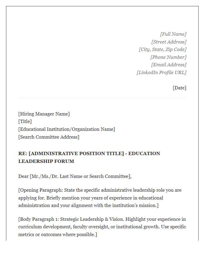 Education Leadership Forum Administrative Cover Letter Template
