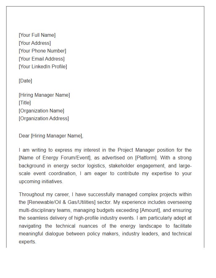Energy Sector Forum Project Manager Cover Letter Template