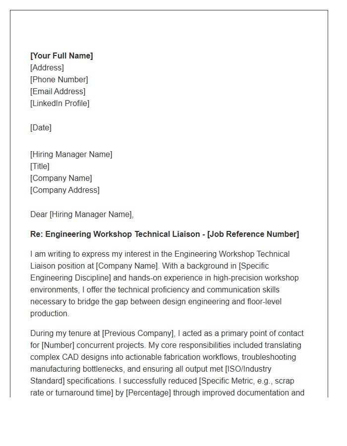 Engineering Workshop Technical Liaison Cover Letter Template