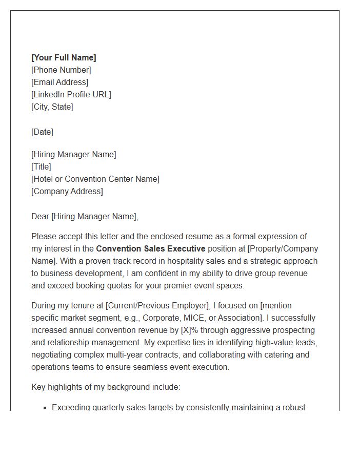 Hospitality Convention Sales Executive Cover Letter Template