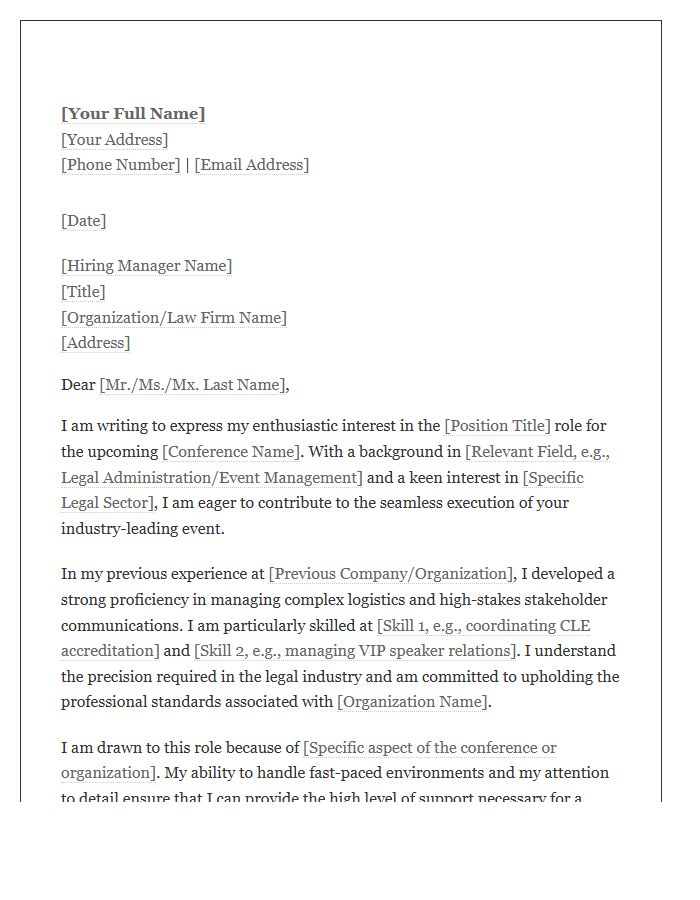 Legal Industry Conference Associate Cover Letter Template