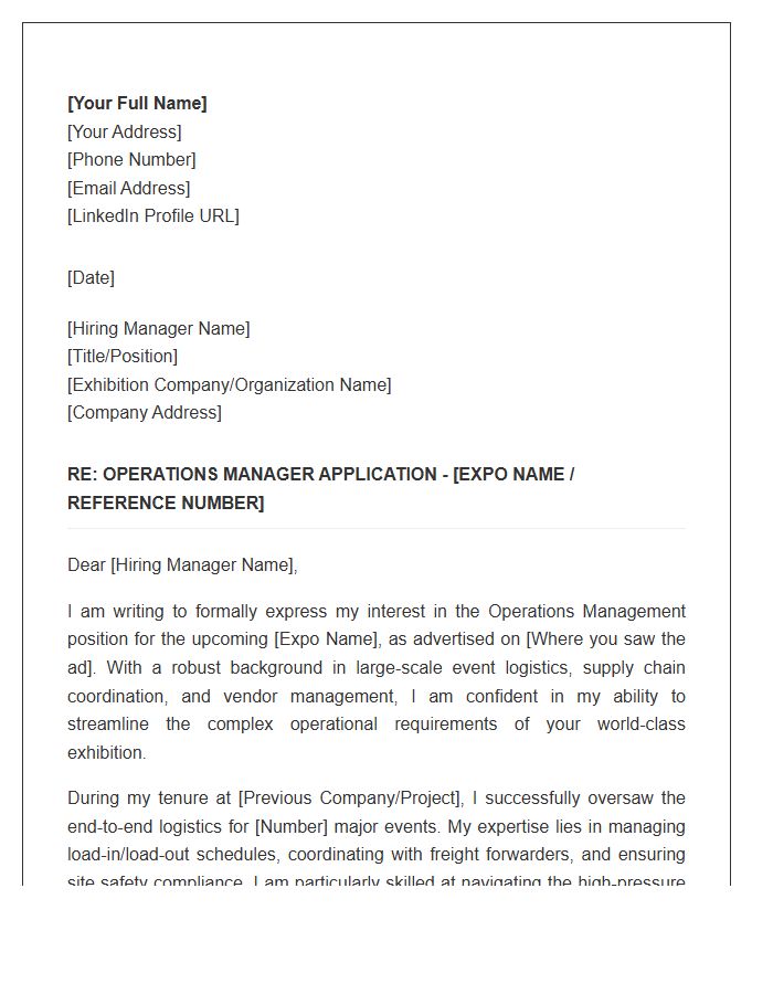 Logistics Expo Operations Management Cover Letter Template