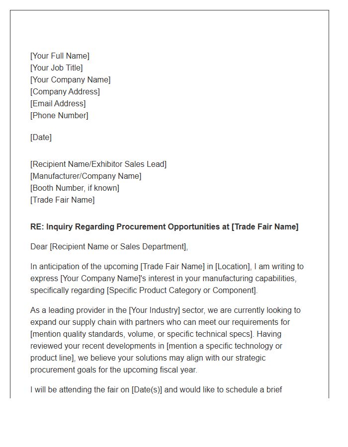 Manufacturing Trade Fair Procurement Cover Letter Template