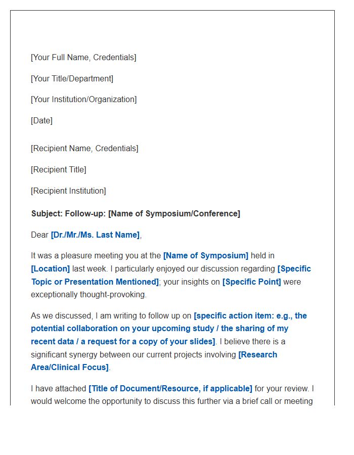 Medical Symposium Attendee Follow Up Cover Letter Template