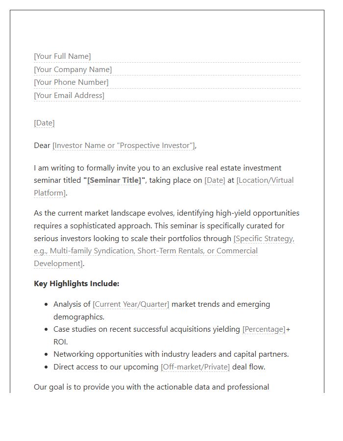 Real Estate Seminar Investor Outreach Cover Letter Template