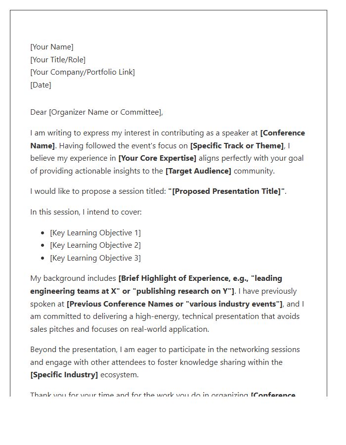 Tech Conference Speaker Networking Cover Letter Template