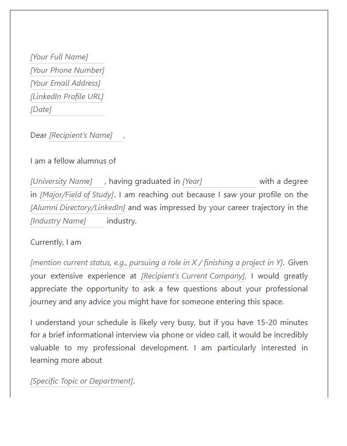 Alumni Networking Introduction Cover Letter Template
