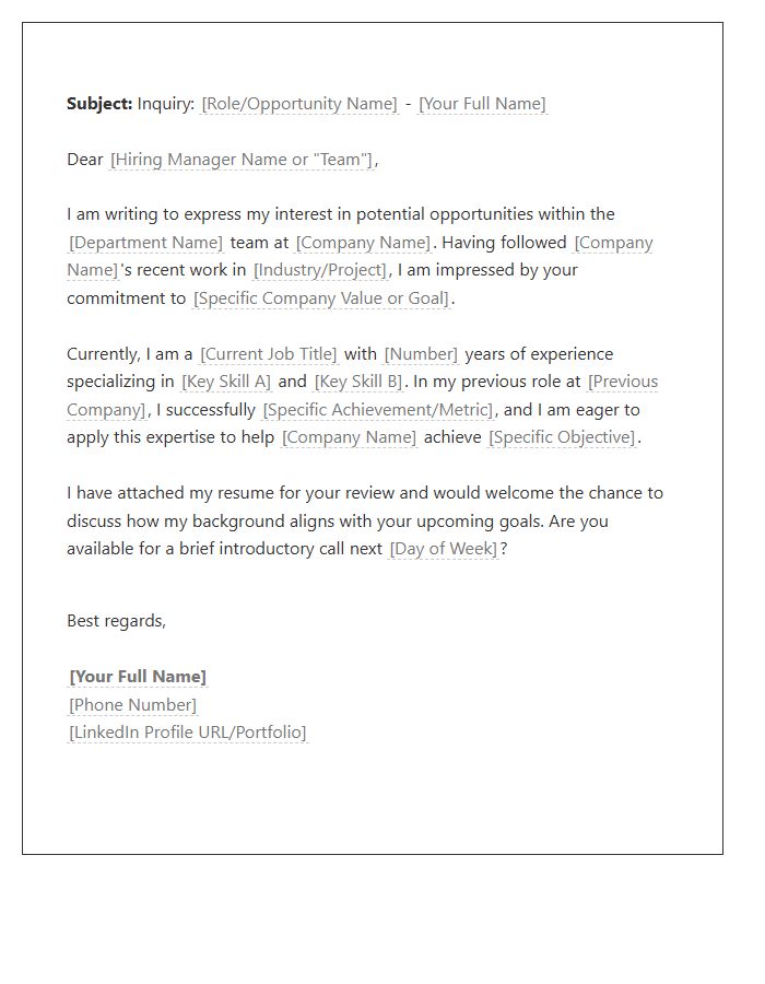 Cold Email Professional Inquiry Cover Letter Template