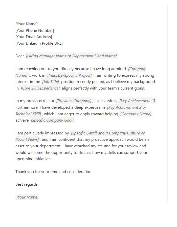 Direct Hiring Manager Outreach Cover Letter Template