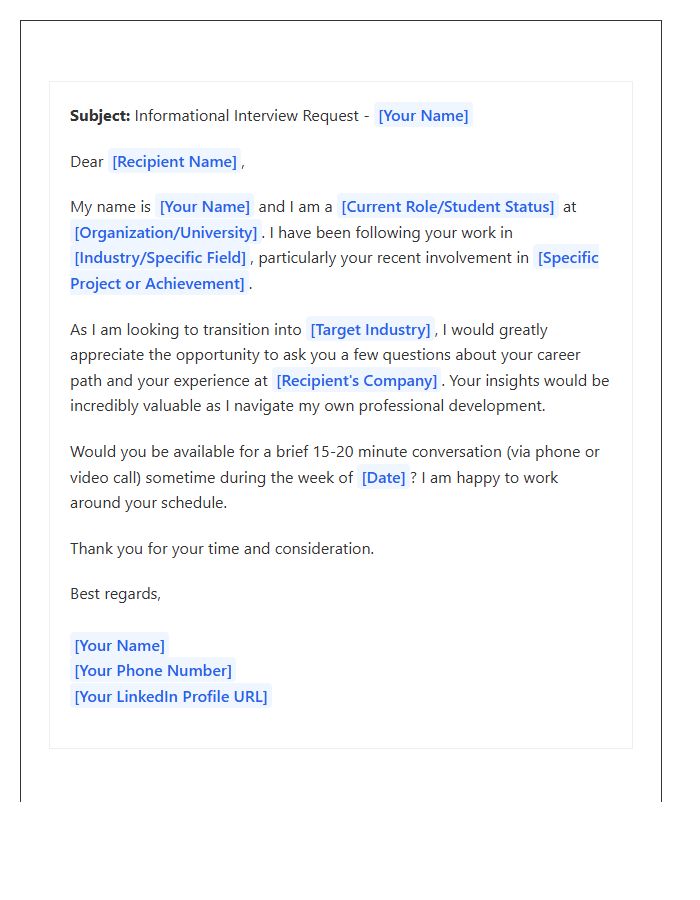 Informational Interview Cold Outreach Cover Letter Template