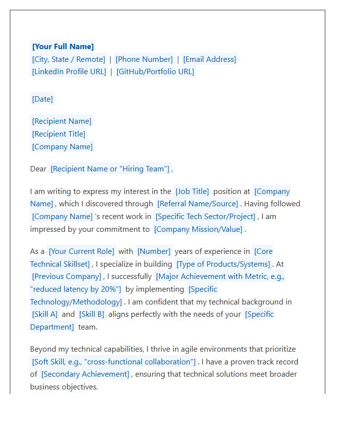Tech Industry Networking Cover Letter Template