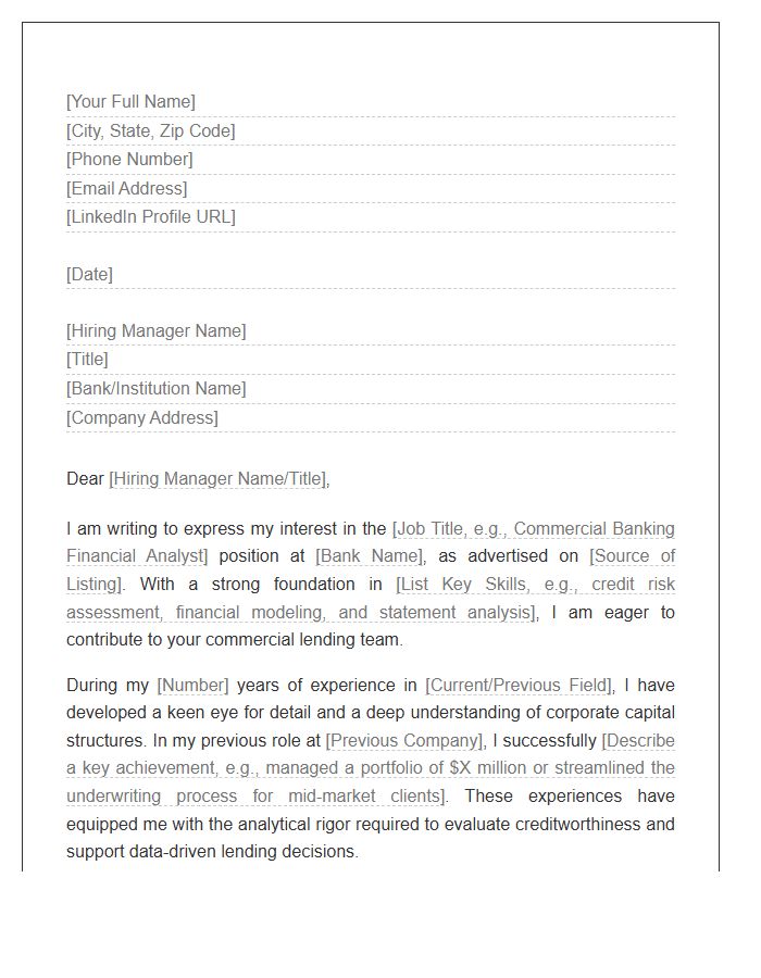Commercial Banking Financial Analyst Cover Letter Template