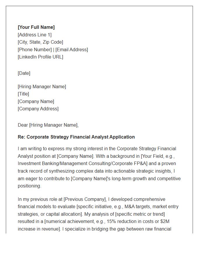 Corporate Strategy Financial Analyst Cover Letter Template