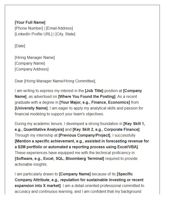 Entry Level Financial Analyst Cover Letter Template